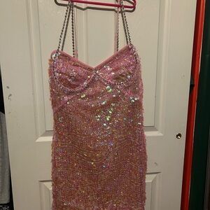 Fashion Nova Shimmering Pink Sequin Cocktail Dress (XL)